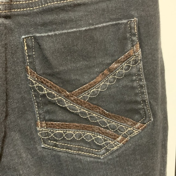 Y2K Slight Flare Faux Leather Trimmed Dark Wash Denim Jeans Woman’s Size 8 - Picture 7 of 13